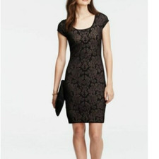 Ann Taylor Black Nude Floral Lace Stretch Bodycon Sleeveless Sweater Dress Small