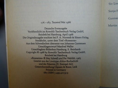 Konvolut Sjöwall/Wahlöö - fünf verschiedene Kriminalromane Y4-1814 - Bild 3 von 5