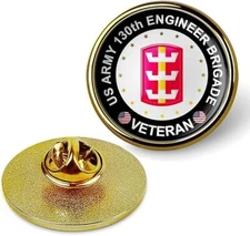 US Army 130th Engineer Brigade Veteran Tie Suit Shirt Lapel Pin - Gold