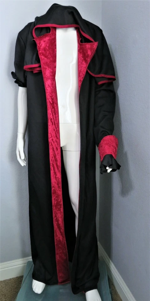 Rubíes Bata Larga Negra Borde Granate Capitán Gancho Disfraz Manga Amputada 1 Más Corta Foto 3 de 4