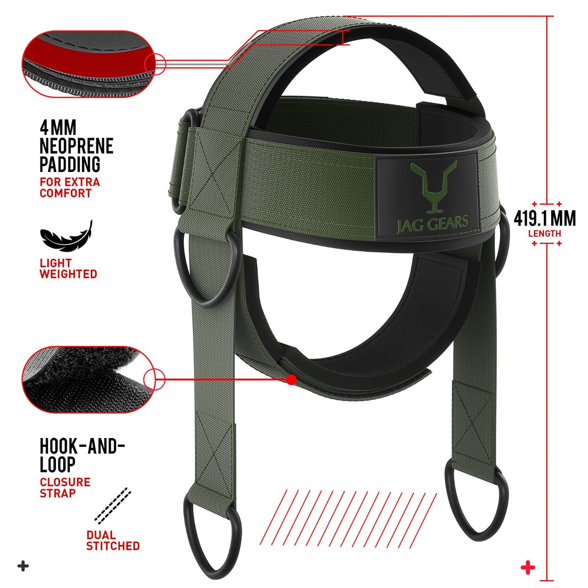 Neck Harness Weight Lifting By Athletics Gear - Fully Adjustable Handcrafted Multi Directional Triple Layer With 28 Steel Chains D Shackle Black