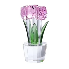 Tulips Flowers Figurine Pink with Vase - Glass Flower Bouquet Collectible Fig...