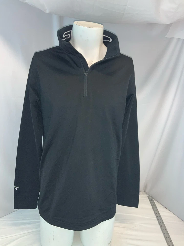 Pulôver de golfe Sligo LayerTech M preto 1/4 zíper poli manga longa novo sem etiquetas YGI C1-232 - Imagem 2 de 4