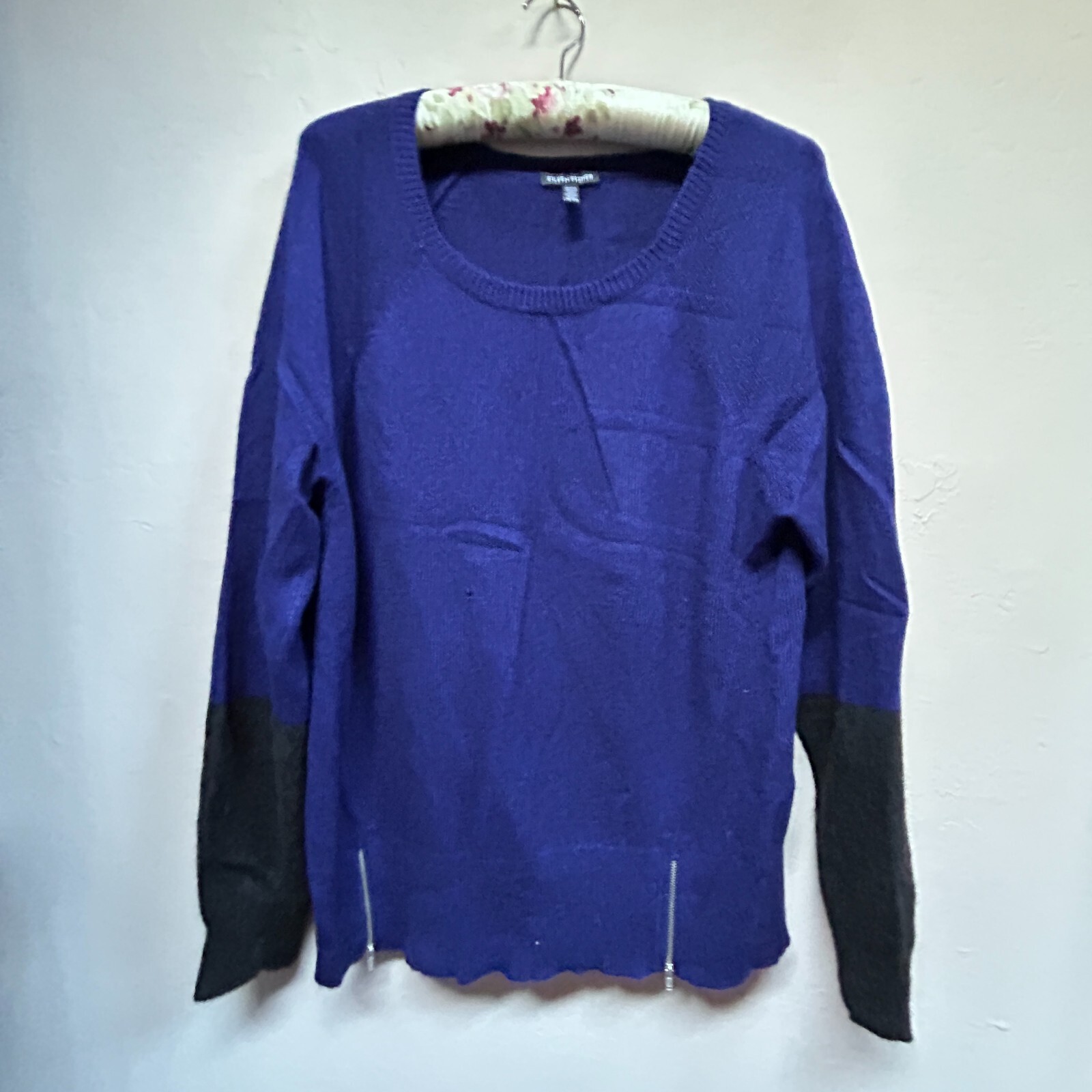 Eileen Fisher Womens Colorblock Zip Hem Yak Merino Wool Sweater XL