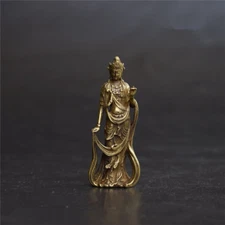 Chinese Asian antique Pure brass Guanyin bodhisattva Buddha small pendant