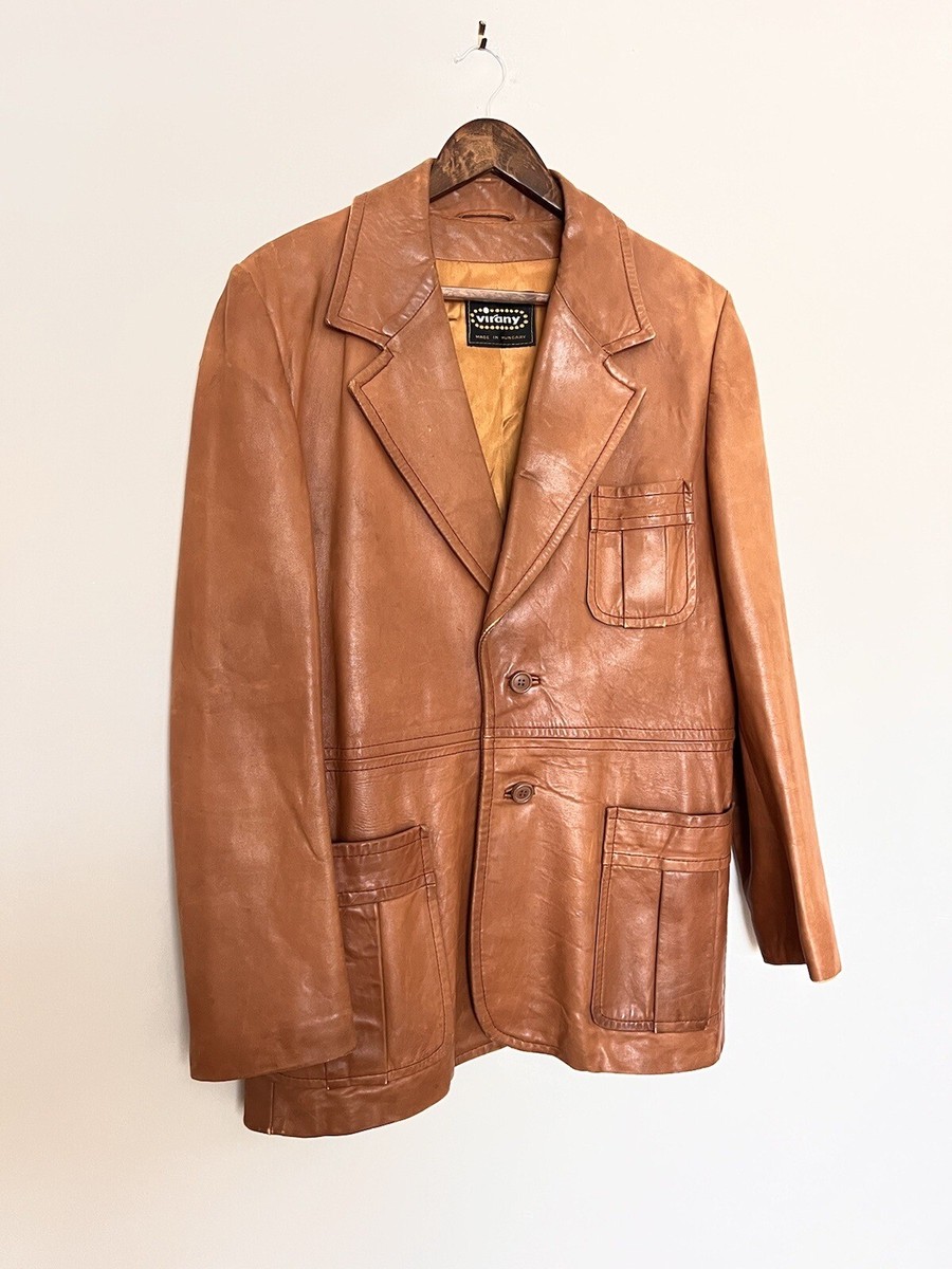 Vintage 1970s Disco Style Genuine Leather Jacket Brown Tan Vintage 1970s Disco Style Genuine Leather Jacket Brown Tan