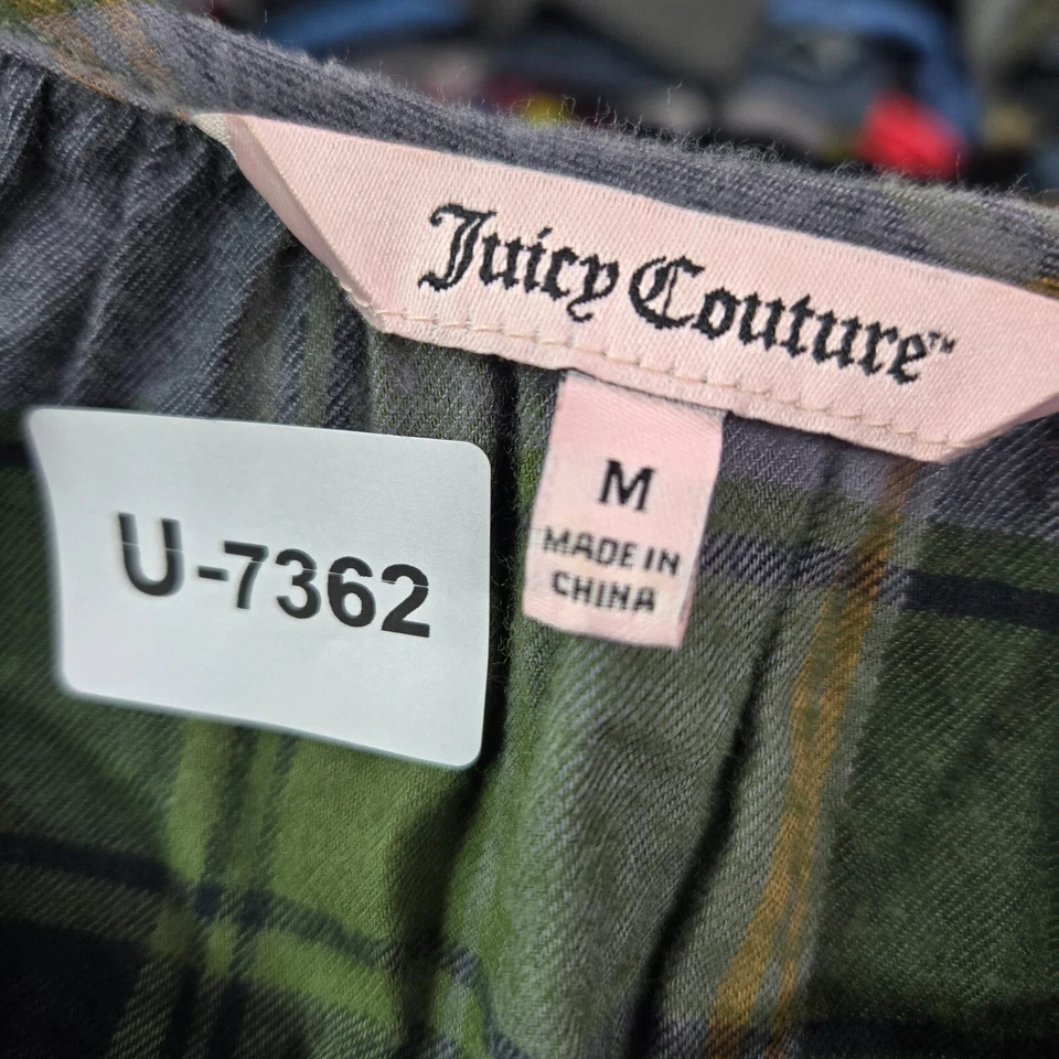 Blusa Juicy Couture Mujer Top M Verde Franela a Cuadros Manga Larga Cuello en V Foto 2 de 4