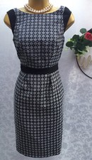 New F&F Size 8 Navy White Smart Work Office Knee Length MIDI Dress Lined £25