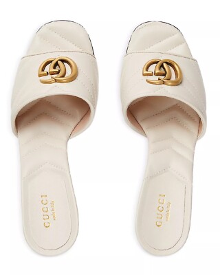 Gucci Double G High Hill Sandals Mules Shoes Ivory Size 38 NEW