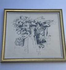 HANS BURKHARDT DRAWING CUBIST CUBISM ABSTRACT EXPRESSIONISM MID CENTURY FAMOUS