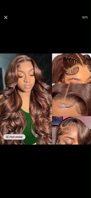 16   Human Hair Lace Front Wig Medium Brown Long Body Wave Wavy Side Part Women