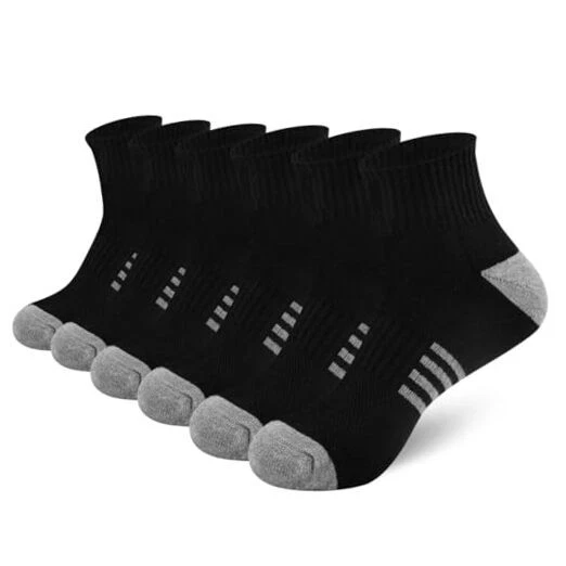 6 Pack Men's Athletic Cushioned Ankle Socks-Anti-blister Wicking 6 Pairs Black