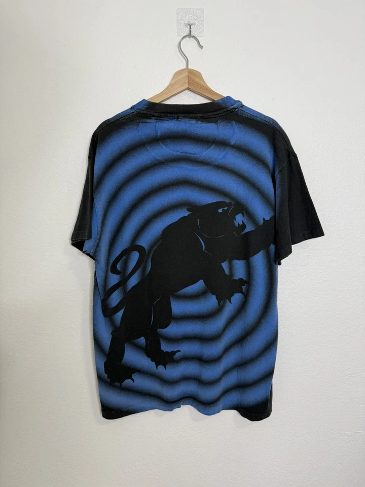 Винтажная мужская рубашка Carolina Panthers большая черная повсюду AOP одинарный шов 1993 - Изображение 4 из 4