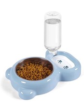 2 in 1 Automatic Pet Feeder Stainless Steel Bowl Light Blue