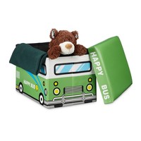 Relaxdays Faltbare Spielzeugkiste Happy Bus Kinder Sitzhocker Spielzeugbox GrüN