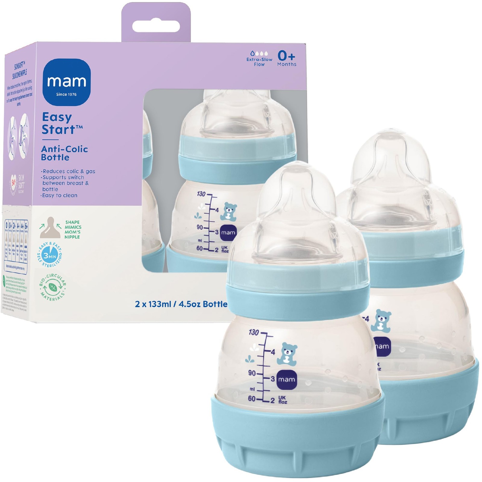"4.5oz Anti-Colic Wide Neck Baby Bottle with Slow Flow Silic