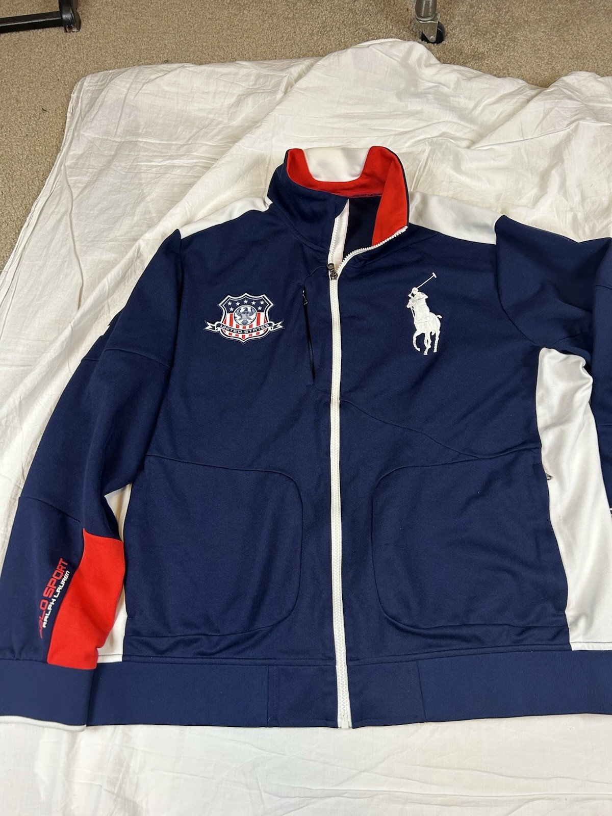RALPH LAUREN POLO SPORT PERFORMANCE USA 2 BLU NAVY TRACK JACKET LARGE PONY XL