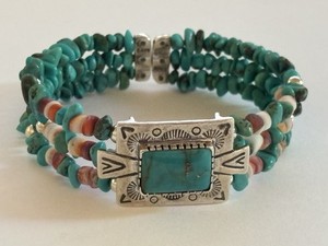 Carolyn Pollack Relios Sterling 925 Beaded Southwestern Wire Cuff Bracelet