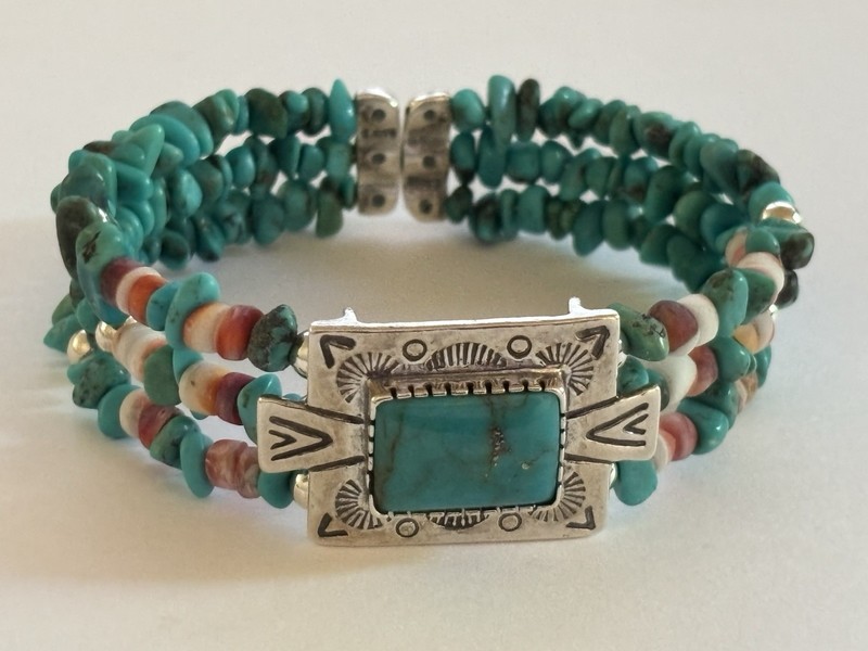 Carolyn Pollack Relios Sterling 925 Beaded Southwestern Wire Cuff Bracelet