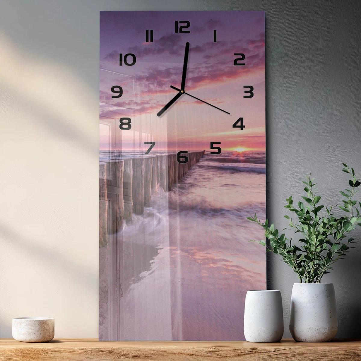 Reloj de Pared Rectangular Diseño Moderno Vidrio Templado Rompeolas 30x60 cm
