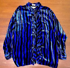 GIANNI VERSACE Velour Dress Striped Shirt Blue Black Vintage Oversized/Used