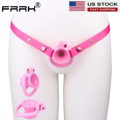 FRRK Resin Male Chastity Device Inverted Cage For Men Locking Belt with 4 Rings