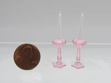 Dollhouse Miniature Chrysnbon Pink Candlesticks with Candles Set of 2 CB66P