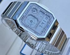 Image of CASIO VINTAGE A130WE-7ADF UNISEX SILVER DIGITAL ANALOGUE GREY DIAL RETRO WATCH