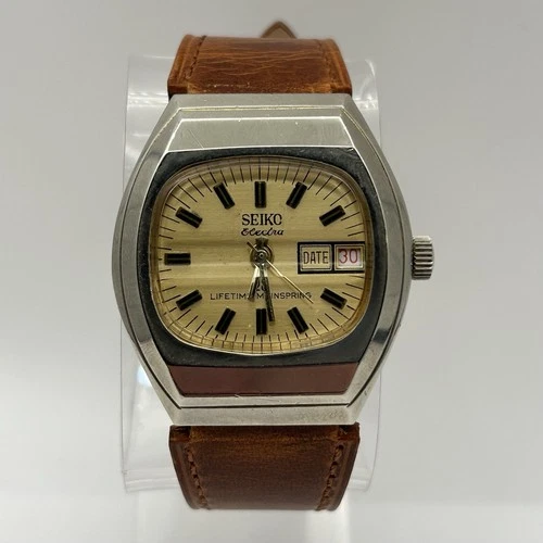 Vintage Seiko Electra Mechanical Wind Champagne Dial Date 37mm Men's Watch Runs