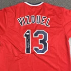 Omar Vizquel Cleveland Indians Baseball Autographed #13 Red Jersey JSA