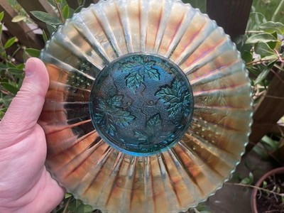 KARNEVALSGLAS ~ NORTHWOOD GESTIPPT/RIPPE TRAUBE & KABEL SAPHIR/AQUA