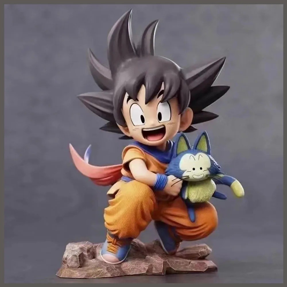Lindo Pequeño Goku con Gato PVC Figura Anime Estatua Modelo Juguete Colección Regalo