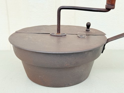 Antique Rare Hand Crank Coffee Bean Roaster Chestnut Roasting Pan Mariefors Bruk - Picture 4 of 11