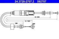1 X Kupplungsseil / Kupplungszug ATE 24.3728-2707.2 FüR VW Polo