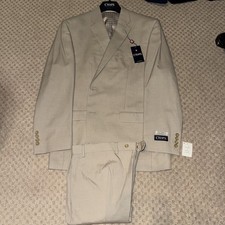 CHAPS Mens tan two button sport coat suit jacket blazer 46R  40x32 Pants NWT