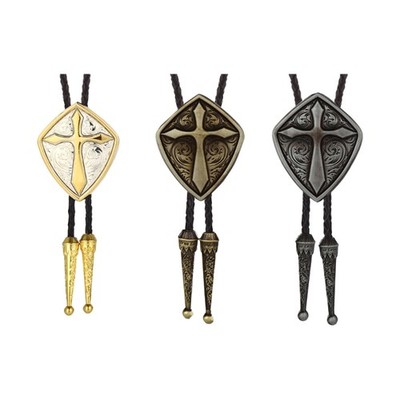 Western Cowboy Bolo Ties Mens Shield Cross BolaTie Festival Party Accessories