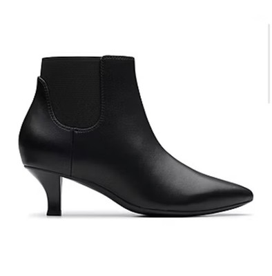 Clarks Linvale Sea Black Leather Pointed Toe Kitten Heel Ankle Boots Size 11