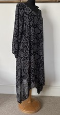BNWT GUDRUN SJODEN Grey Black flower print Asymmetrical hem DRESS M UK 12 14 £79