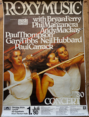 Original Roxy Music Konzertplakat 1. Juli 1980 Porträt Hochformat