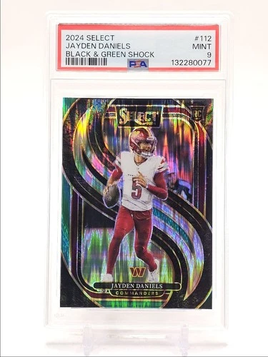 JAYDEN DANIELS 2024 SELECT PREMIER LEVEL ROOKIE BLACK GREEN SHOCK PSA 9 Q2756