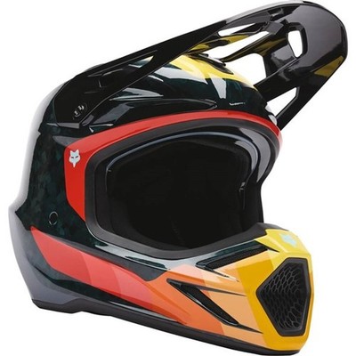 Fox Racing V3 RS Grid Motorcycle Helmet | Black/Red/Yellow | DOT ; ECE 22-06