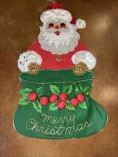 VTG Completed Bucilla Felt  Sequined Jolly Santa Clause Wall Hanging Christmas