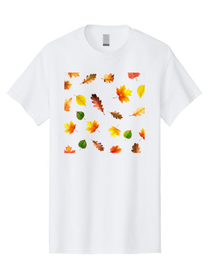 Fall-Leaves-Pattern Mens Graphic Tee, 100% Cotton, Casual Summer Wear