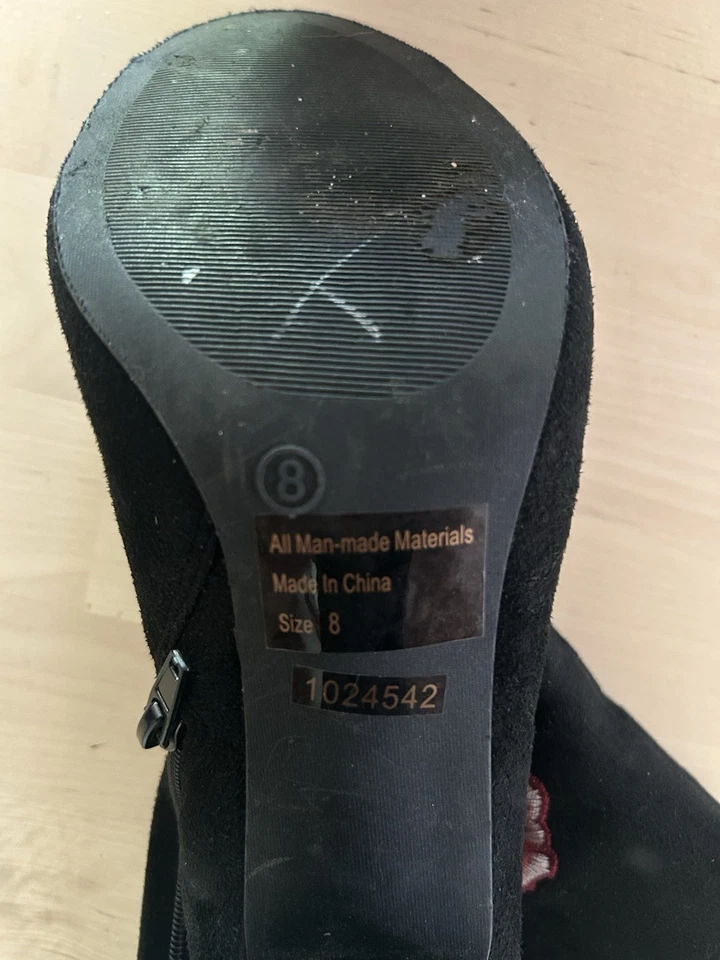 Y2K Charlotte Russe Negro Gamuza Bordado Rosas Punta Abierta Botín Tacones Talla 8W Foto 4 de 4