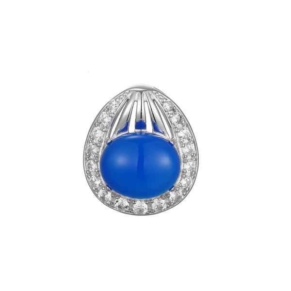 Blauer Achat Rhodium-Silber-AnhäNger-image