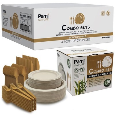 500-Piece Compostable Dinnerware Set Sugarcane Bagasse Plates Cutlery Bulk Eco