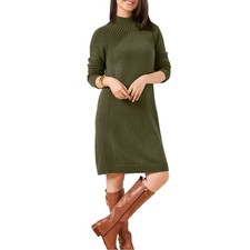 Talbots Olive Green Mockneck Sweater Knit Dress Petite Size Medium