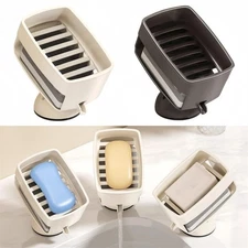 Space Saving Soap Holder with Suction Cup Drain and Sponge Storage for Sink