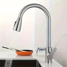Kitchen Sink Faucet Brushed Nickel Single Handle Swivel Pull Down Sprayer Mixer
