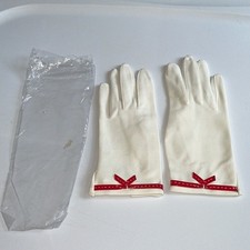 Vtg new in packaging Miss Aris white nylon gloves with red plastic ribbon  bow